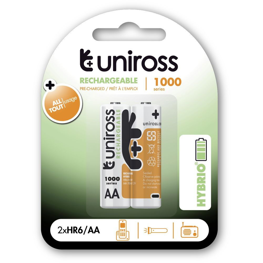 Uniross HYBRIO 1.2V Ni-MH akkumulátor, AA (ceruza), 1000 mAh, 2 db/bliszter termék fő termékképe